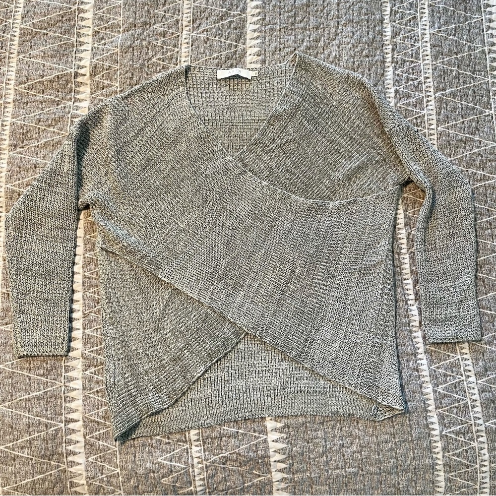 ASTR The Label Faux Wrap Knit Sweater Cream Gray Marled Size M